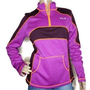 Fila Sport Women's 1/4 Zip Pullover Fleece Jacket Pink Purple orange trim sz M